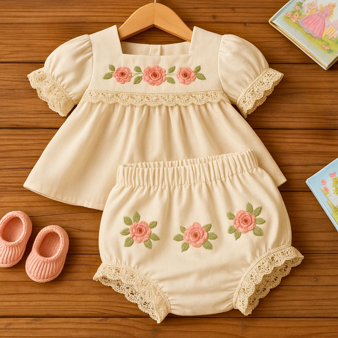 Conjunto bordado com calcinha