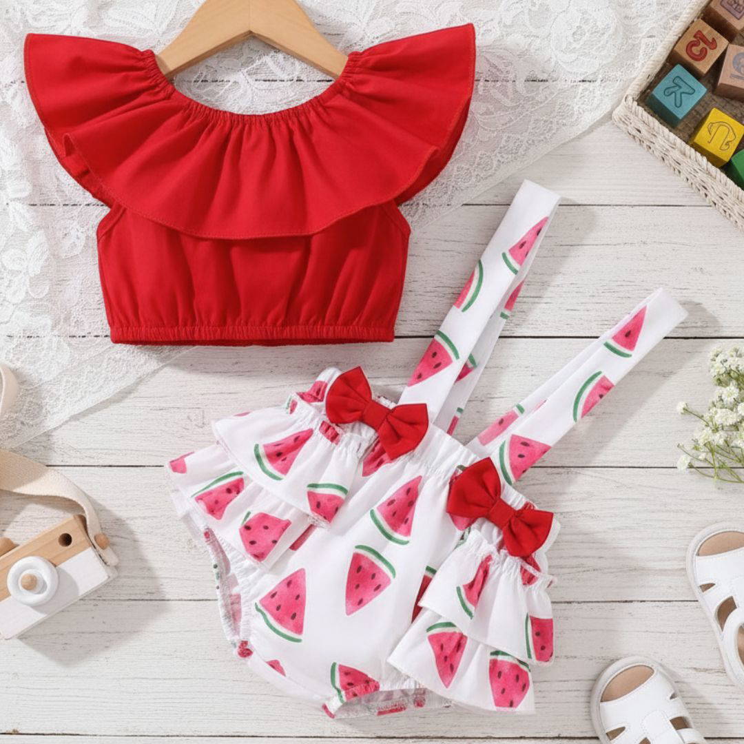 Conjunto vermelho e estampado