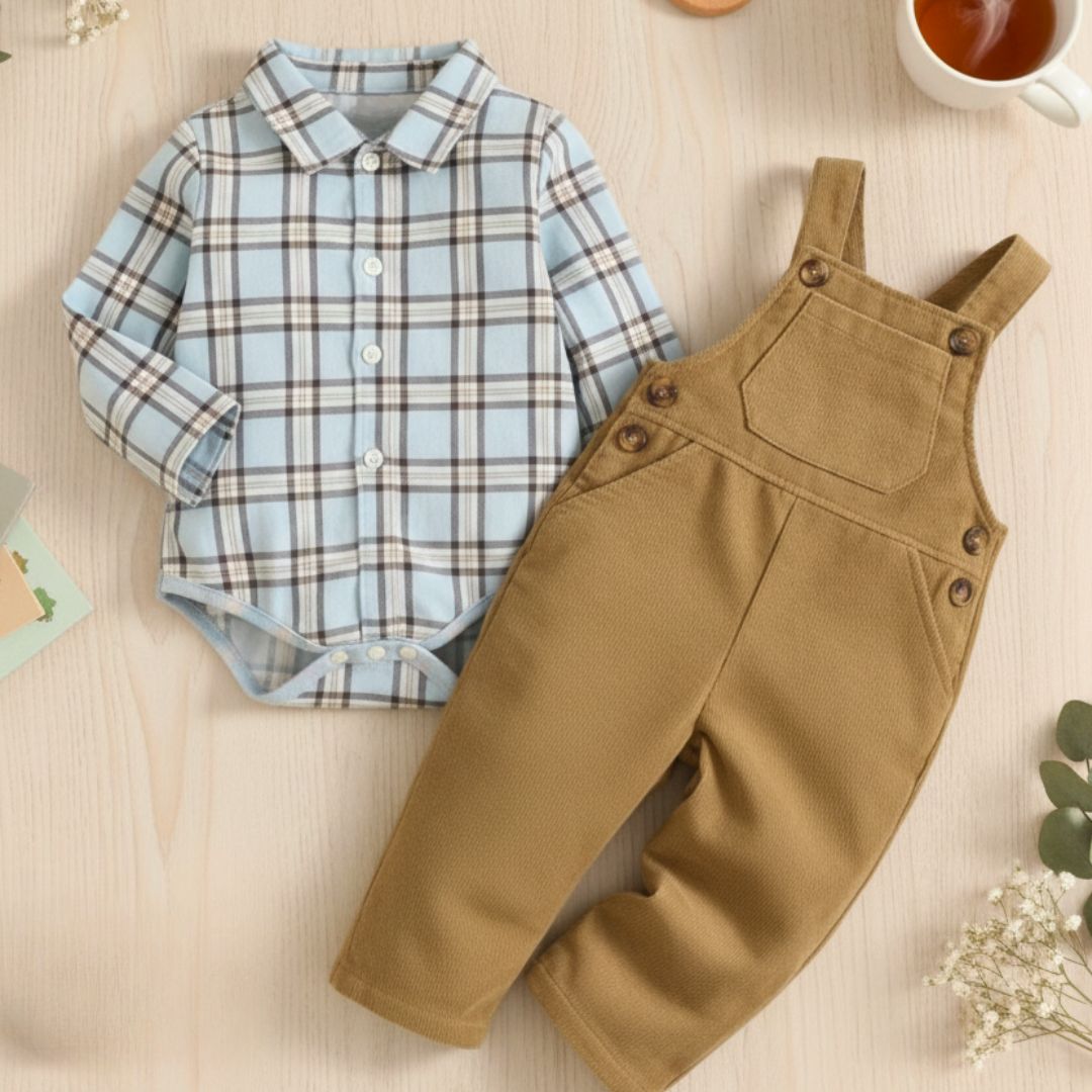 Camisa xadrez com jardineira