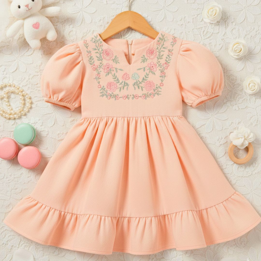 Vestido bordado pêssego
