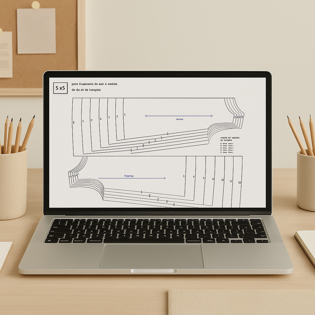 Moldes digitais em PDF exibidos em um computador
